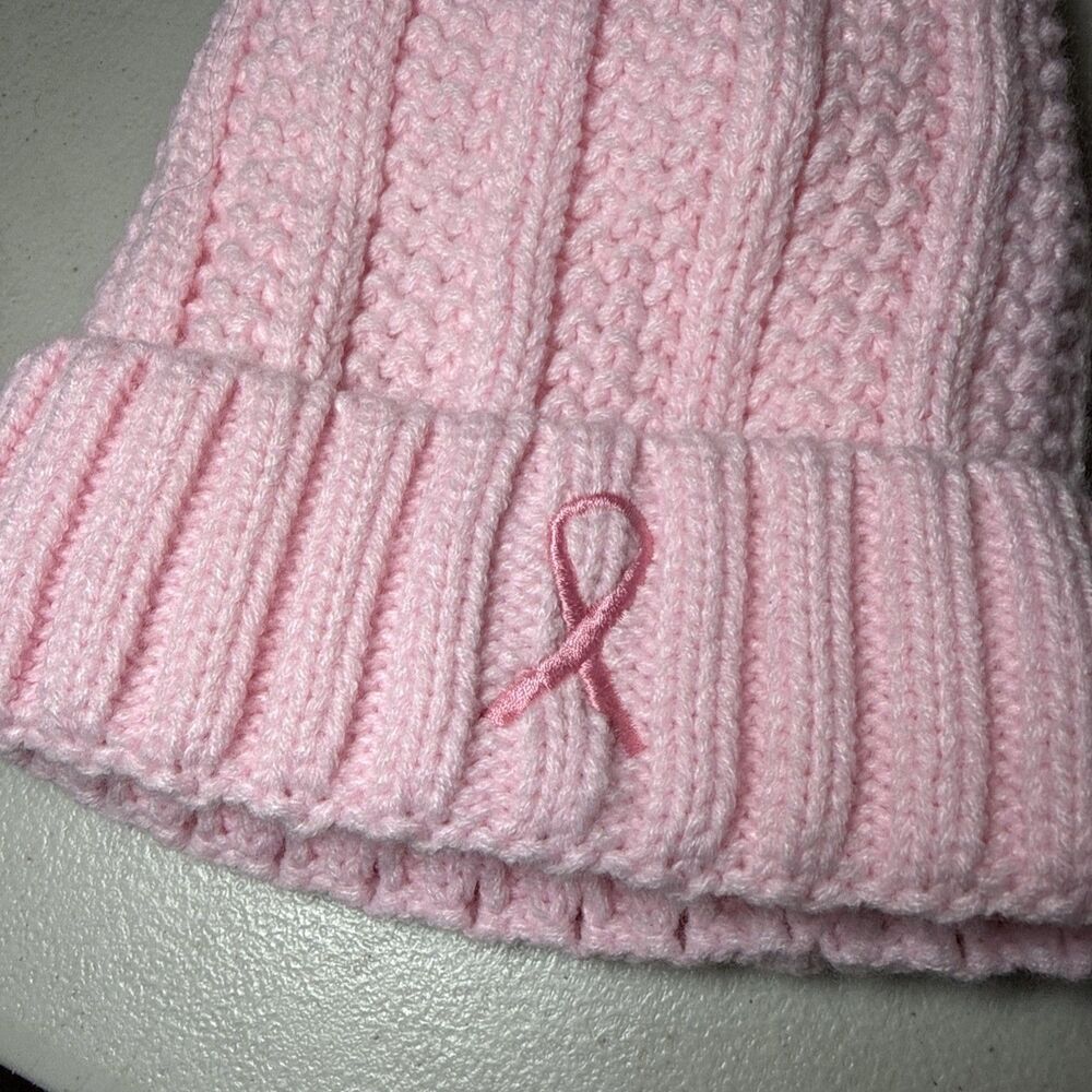 Pink Breast Cancer w/puff Beanie - Picture 5 of 5